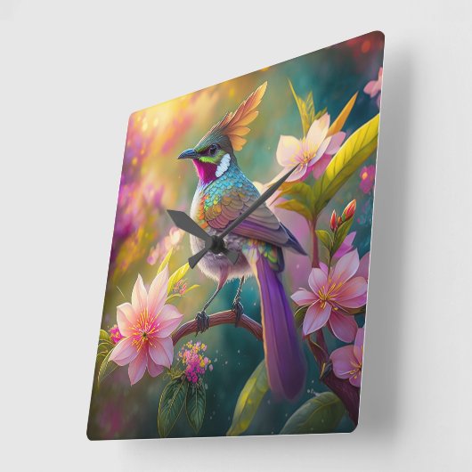 Sinaasappel Crested Rainbow Jay Fantasy Bird Vierkante Klok (Hoek)