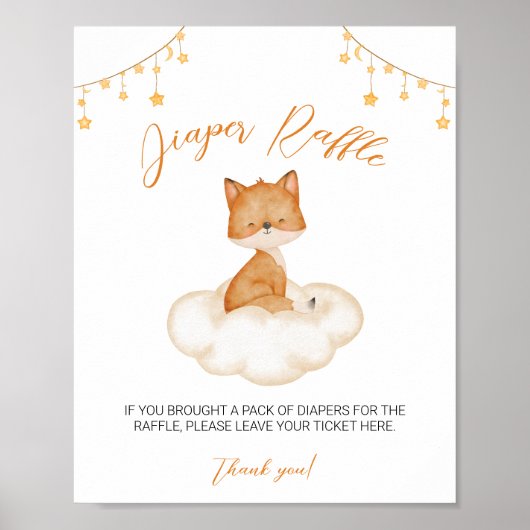Sinaasappel Cute Fox Baby shower Diaper Raffle Pos Poster (Voorkant)