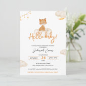 Sinaasappel Cute Fox Baby shower Kaart (Staand voorkant)