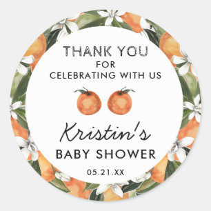 Sinaasappel Cutie Twins Baby Shower Bedankt Favor Ronde Sticker