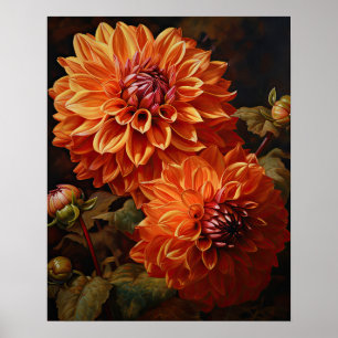 Sinaasappel Dahlia Flowers Art Print Poster