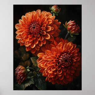 Sinaasappel Dahlia Flowers Art Print Poster