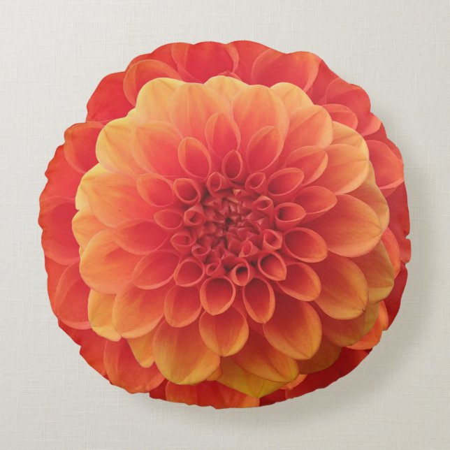 Sinaasappel Dahlia Rond Kussen (Voorkant)