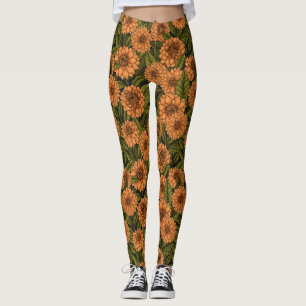 Sinaasappel Dahlia tuin Leggings
