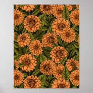 Sinaasappel Dahlia tuin Poster