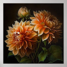 Sinaasappel Dahlias Bloemenkunst Print Poster