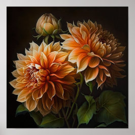 Sinaasappel Dahlias Bloemenkunst Print Poster