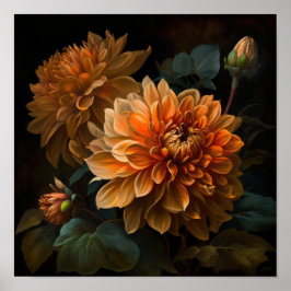 Sinaasappel Dahlias Bloemenkunst Print Poster