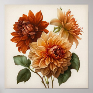 Sinaasappel Dahlias Bloemenkunst Print Poster