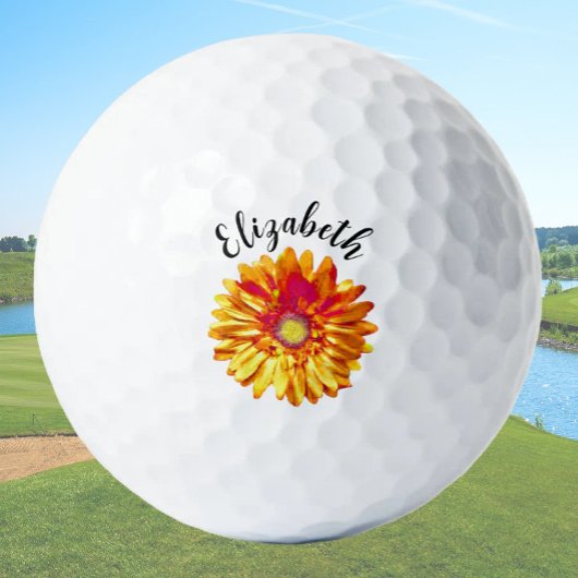  sinaasappel Daisy Flower Custom Name Dames Golfballen