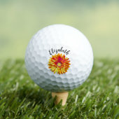  sinaasappel Daisy Flower Custom Name Dames Golfballen (Insitu Shirt)