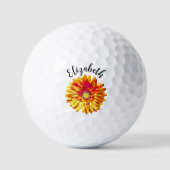  sinaasappel Daisy Flower Custom Name Dames Golfballen (Voorkant)