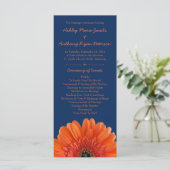 Sinaasappel Daisy Flower Navy Blue bruiloft progra Programmakaart (Staand voorkant)