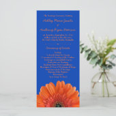 Sinaasappel Daisy Flower Royal Blue bruiloft progr Programmakaart (Staand voorkant)