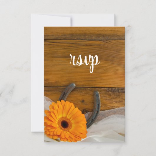 Sinaasappel Daisy Hoefijzer Country Wedding RSVP C (Voorkant)