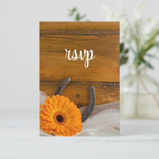 Sinaasappel Daisy Hoefijzer Country Wedding RSVP C (Staand voorkant)