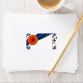 Sinaasappel Daisy Navy Damask Bruiloft Blank Adres Etiket (Insitu)