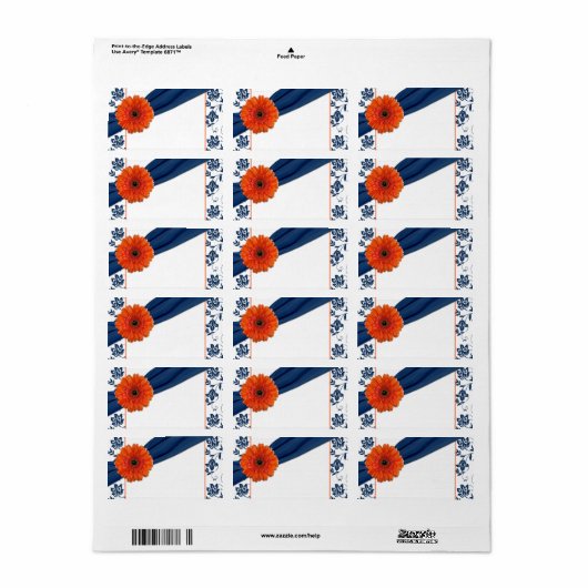 Sinaasappel Daisy Navy Damask Bruiloft Blank Adres Etiket (Full Sheet)