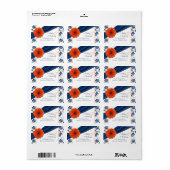 Sinaasappel Daisy Navy Damask Bruiloft Retouradres Etiket (Full Sheet)