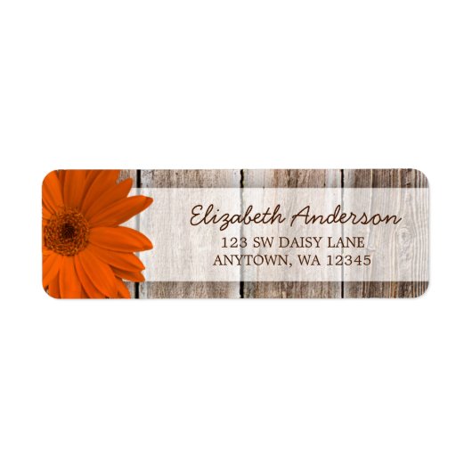 Sinaasappel Daisy Rustic Barn Wood Adresetiketten Etiket (Voorkant)