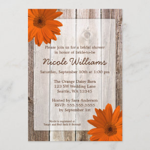 Sinaasappel Daisy Rustic Barn Wood Vrijgezellenfee Kaart