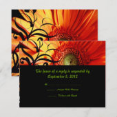 Sinaasappel Daisy Wedding RSVP Kaartje (Voorkant / Achterkant)