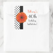 Sinaasappel Daisy Zwart Wit Polka Dot 40e Verjaard Vierkante Sticker (Tas)