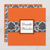 Sinaasappel Damask Monogram Weddenschap Kaart (Voorkant / Achterkant)