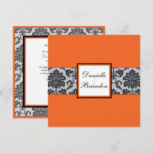 Sinaasappel Damask Monogram Weddenschap Kaart (Voorkant / Achterkant)