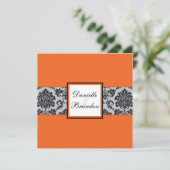 Sinaasappel Damask Monogram Weddenschap Kaart (Staand voorkant)