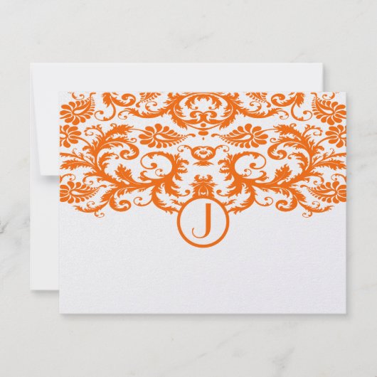 Sinaasappel Damask Monogram Wedding RSVP Kaarten (Voorkant)