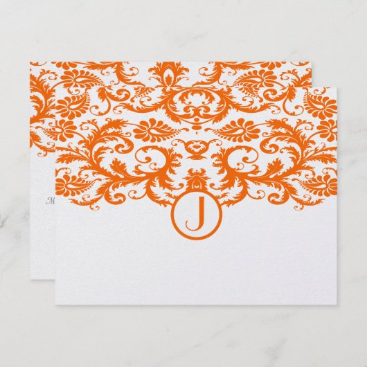 Sinaasappel Damask Monogram Wedding RSVP Kaarten (Voorkant / Achterkant)