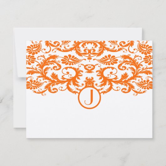 Sinaasappel Damask Monogram Wedding RSVP Kaarten (Voorkant)