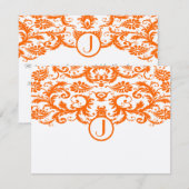 Sinaasappel Damask Monogram Wedding RSVP Kaarten (Voorkant / Achterkant)