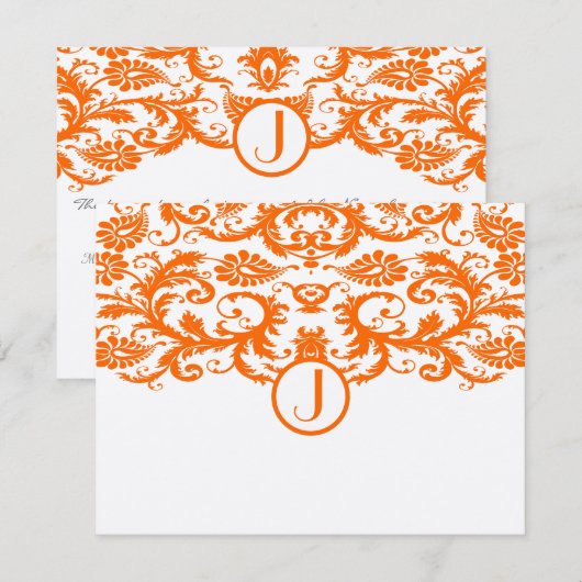 Sinaasappel Damask Monogram Wedding RSVP Kaarten (Voorkant / Achterkant)