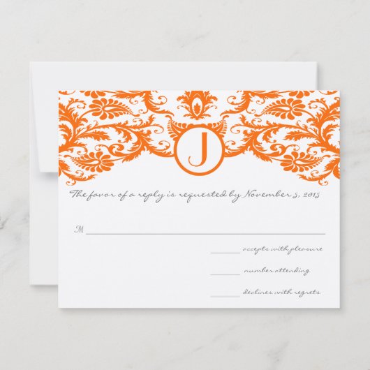 Sinaasappel Damask Monogram Wedding RSVP Kaarten (Achterkant)