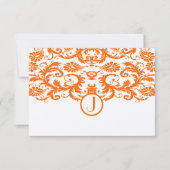 Sinaasappel Damask Monogram Wedding RSVP Kaarten (Voorkant)