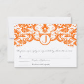 Sinaasappel Damask Monogram Wedding RSVP Kaarten (Achterkant)
