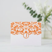Sinaasappel Damask Monogram Wedding RSVP Kaarten Kaartje (Staand voorkant)