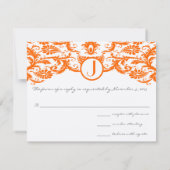 Sinaasappel Damask Monogram Wedding RSVP Kaarten Kaartje (Achterkant)