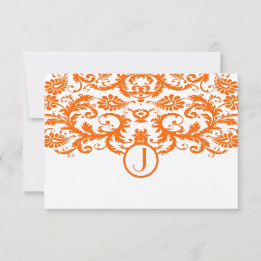Sinaasappel Damask Monogram Wedding RSVP Kaarten Kaartje (Voorkant)