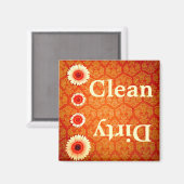 Sinaasappel Damask Roze Daisies Clean Dirty Magnet (Voorkant / Achterkant)
