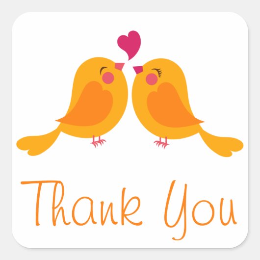 Sinaasappel Dank u Lovebirds Trouwstickers / Seal Vierkante Sticker (Voorkant)