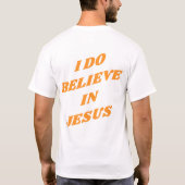 Sinaasappel dat ik geloof in Jezus T-shirt (Achterkant)