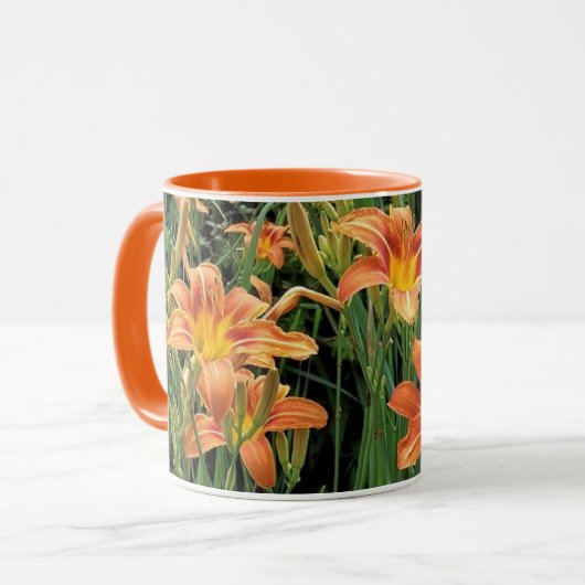Sinaasappel Daylily Flower Garden Floral Coffee Mo Mok (Voorkant links)