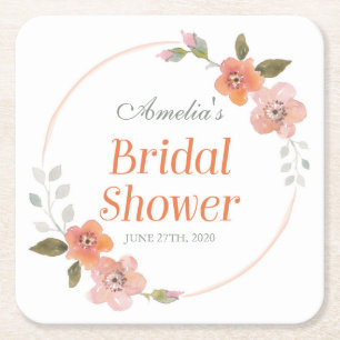 Sinaasappel Delicate Waterverf Bloemen Vrijgezelle Kartonnen Onderzetters