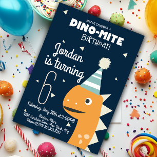 Sinaasappel Dinosaurius Verjaardag Confetti Uitnod Kaart