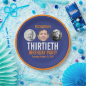 Sinaasappel donkerblauw 30e dertigste 3 foto's Ver Papieren Bordje (Feest)