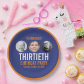 Sinaasappel donkerblauw 30e dertigste 3 foto's Ver Papieren Bordje (Feest)