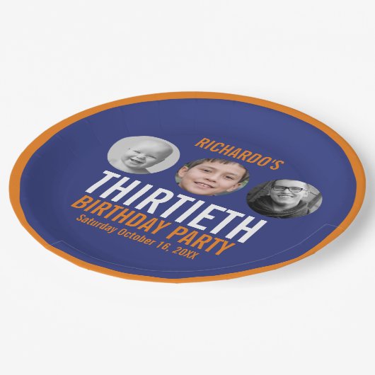 Sinaasappel donkerblauw 30e dertigste 3 foto's Ver Papieren Bordje (Gekanteld)